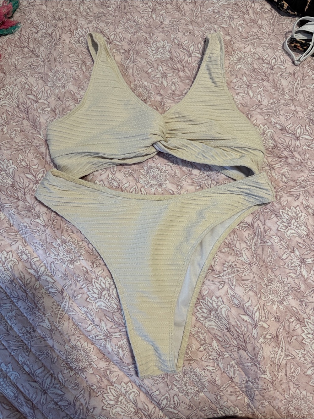 SHEIN Twist-Front Two-Piece Bikini Set — Cream